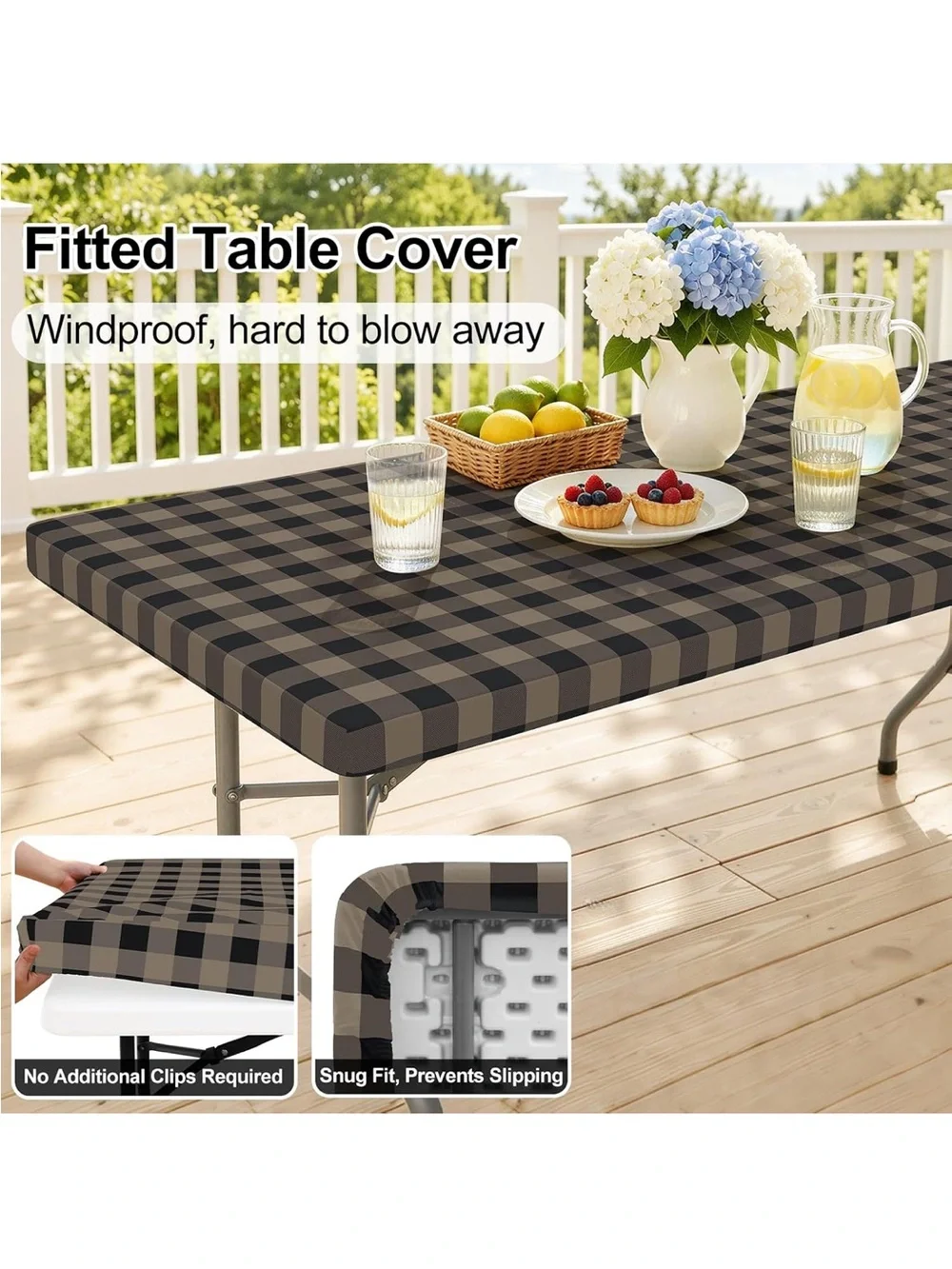 NWOT 6 Ft Waterproof Picnic Table Cloth Flannel Backed Fitted Vinyl tablecloth
